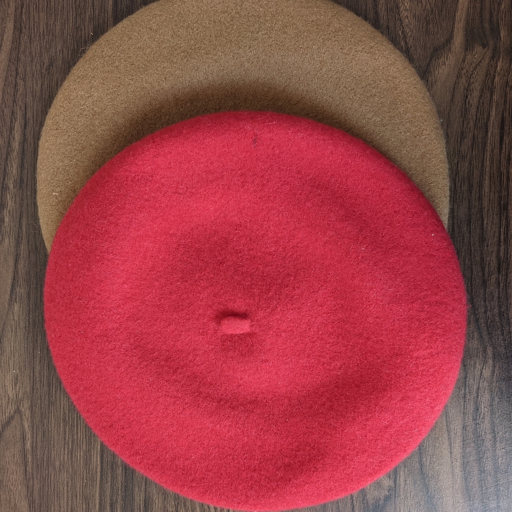 Two wool berets. Perfect condition. Red and beige